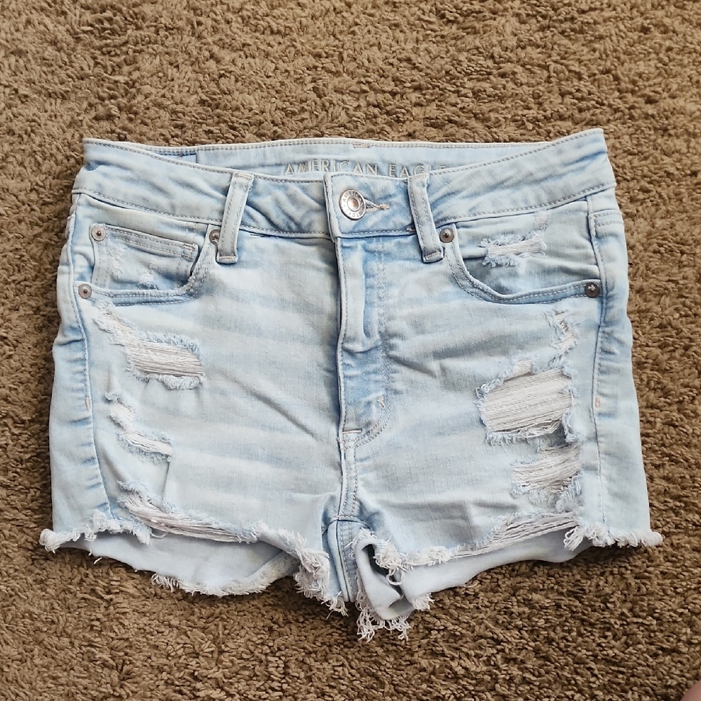 Light Blue Distressed Denim Shorts